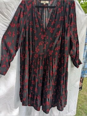 LOFT Black Dress with Red Floral Print